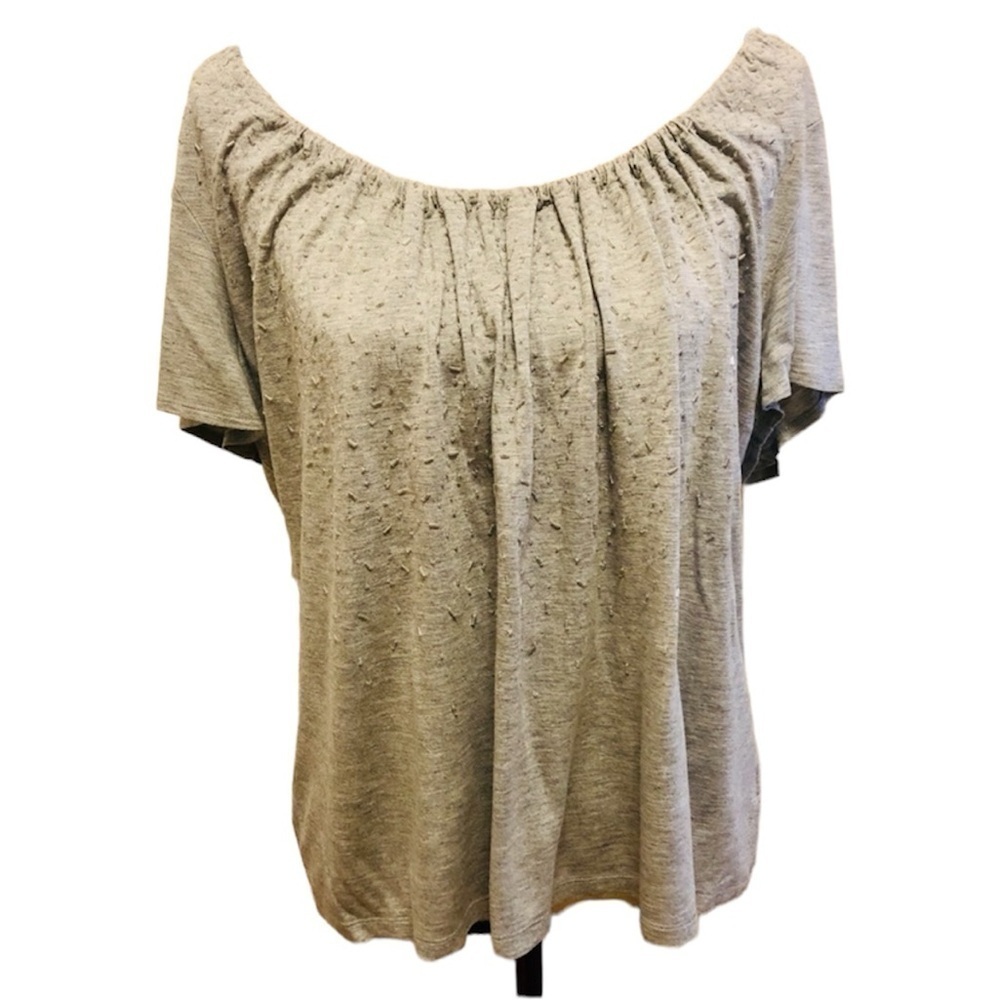 Talbots Top Grey Silver Beaded Scoop Neck Off Shoulder women's plus size 1X